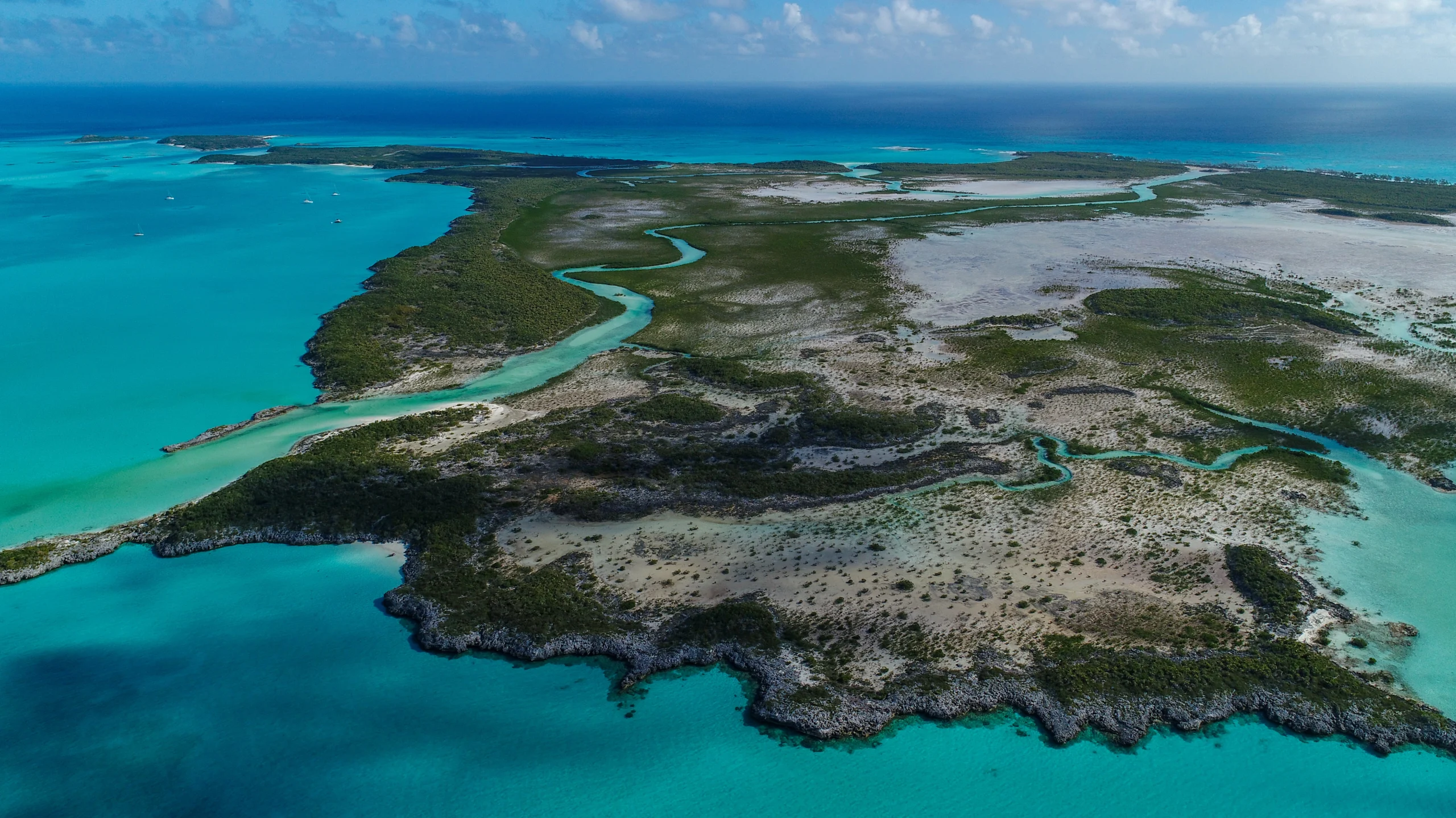 Mangrove creek and sandbar at Shroud Cay